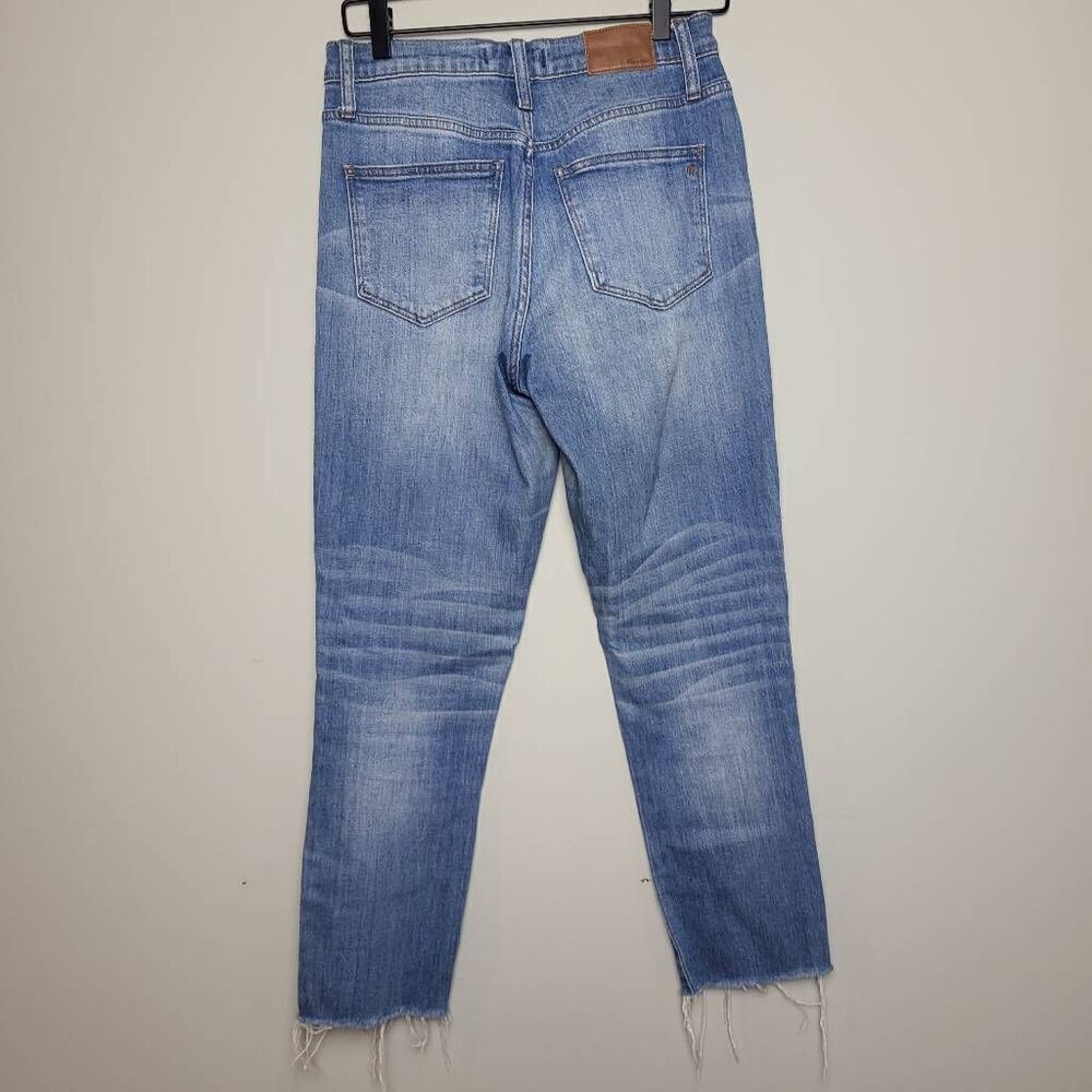 Madewell Womens High Rise Slim Crop Boyjean Sz 25 Blue Distressed Raw Hem Casual - Picture 2 of 10